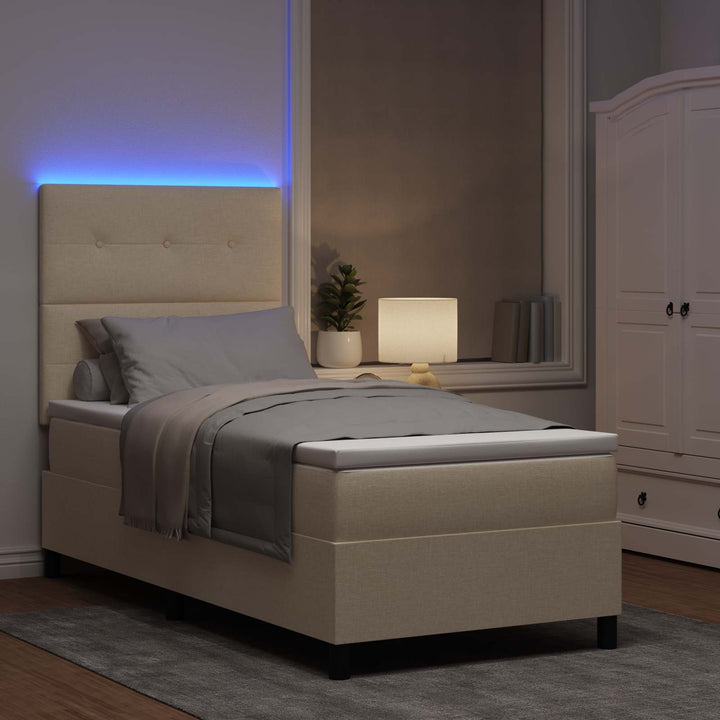 Box spring seng med madras med LED Creme 80 x 200 cm Stof