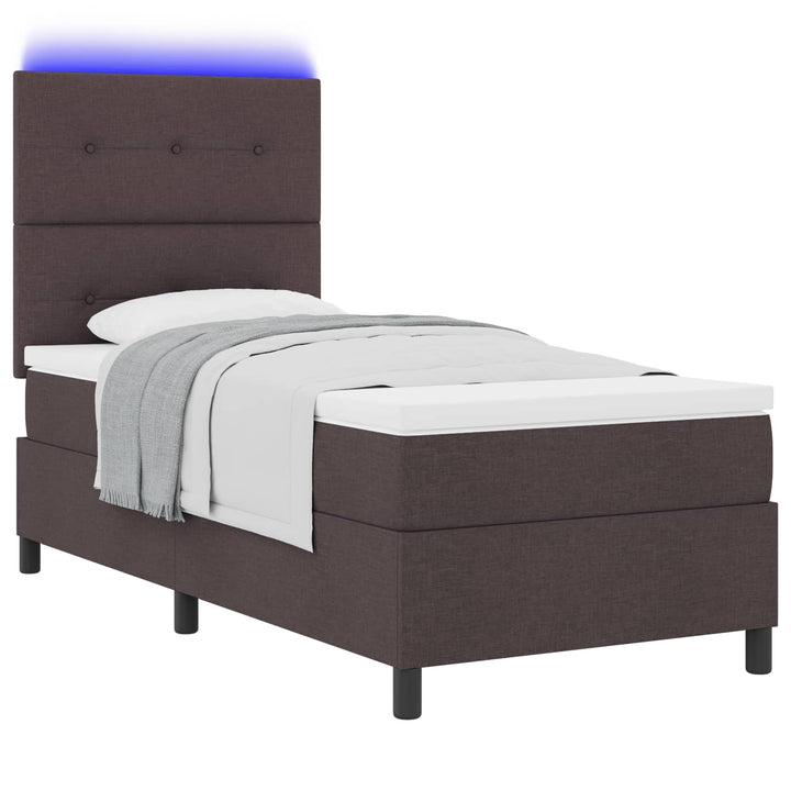 Box spring seng med madras med LED Mørkebrun 90 x 190 cm Stof