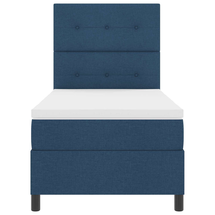 Box spring seng med LED-lysstrimler Blå 90 x 190 cm Stof