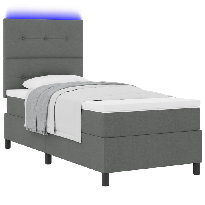 Box spring seng med LED-lysstrimler Mørkegrå 90 x 200 cm Stof