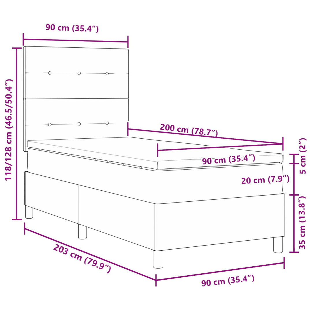 Box spring seng med LED-lysstrimler Mørkegrå 90 x 200 cm Stof