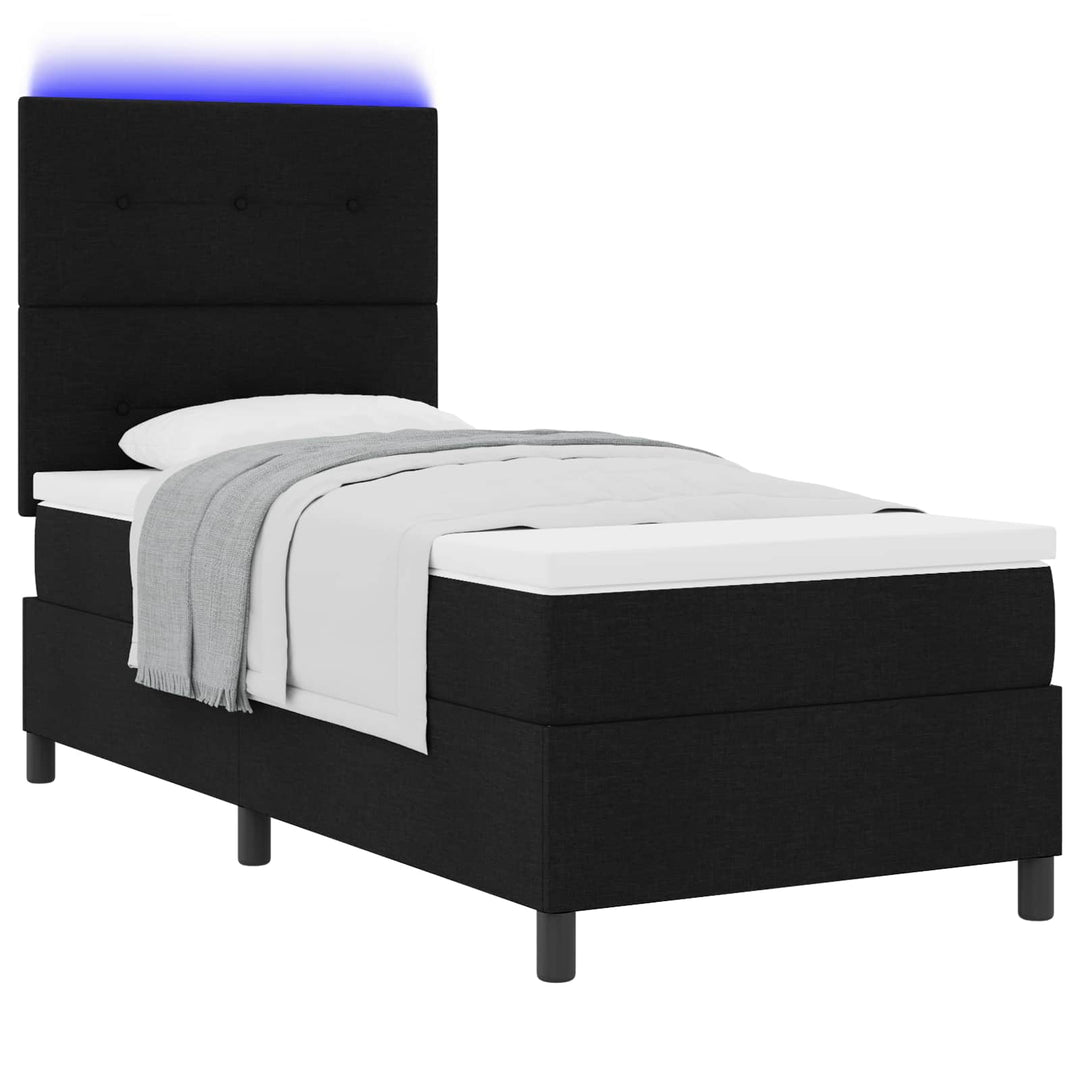 Box spring seng med madras med LED Sort 90 x 200 cm Stof