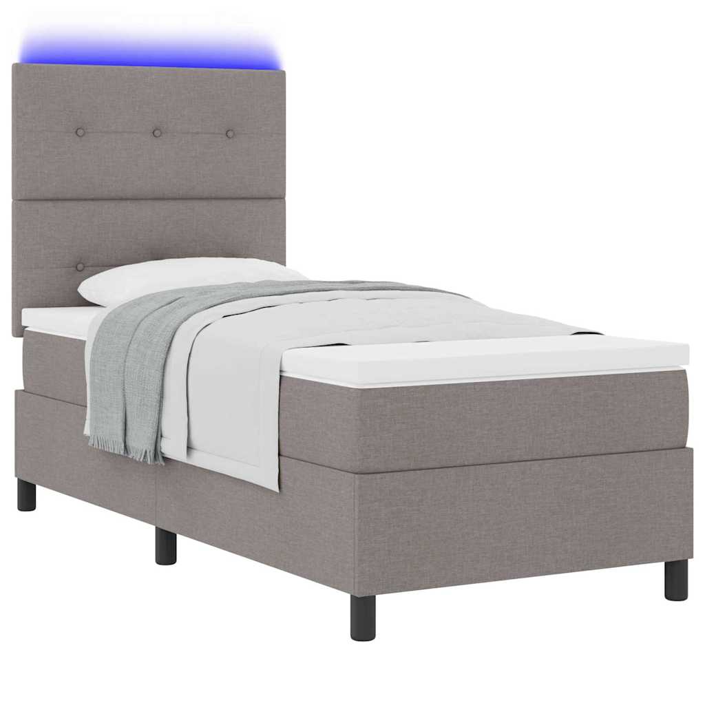 Box spring seng med madras med LED Gråbrun 90 x 200 cm Stof