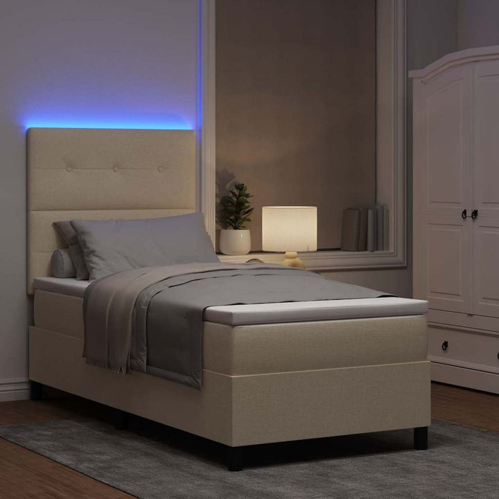 Box spring seng med madras med LED Creme 90 x 200 cm Stof
