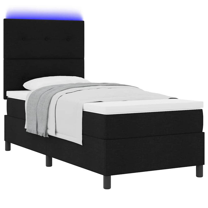 Box spring seng med LED-lysstrimler Sort 100 x 200 cm Stof