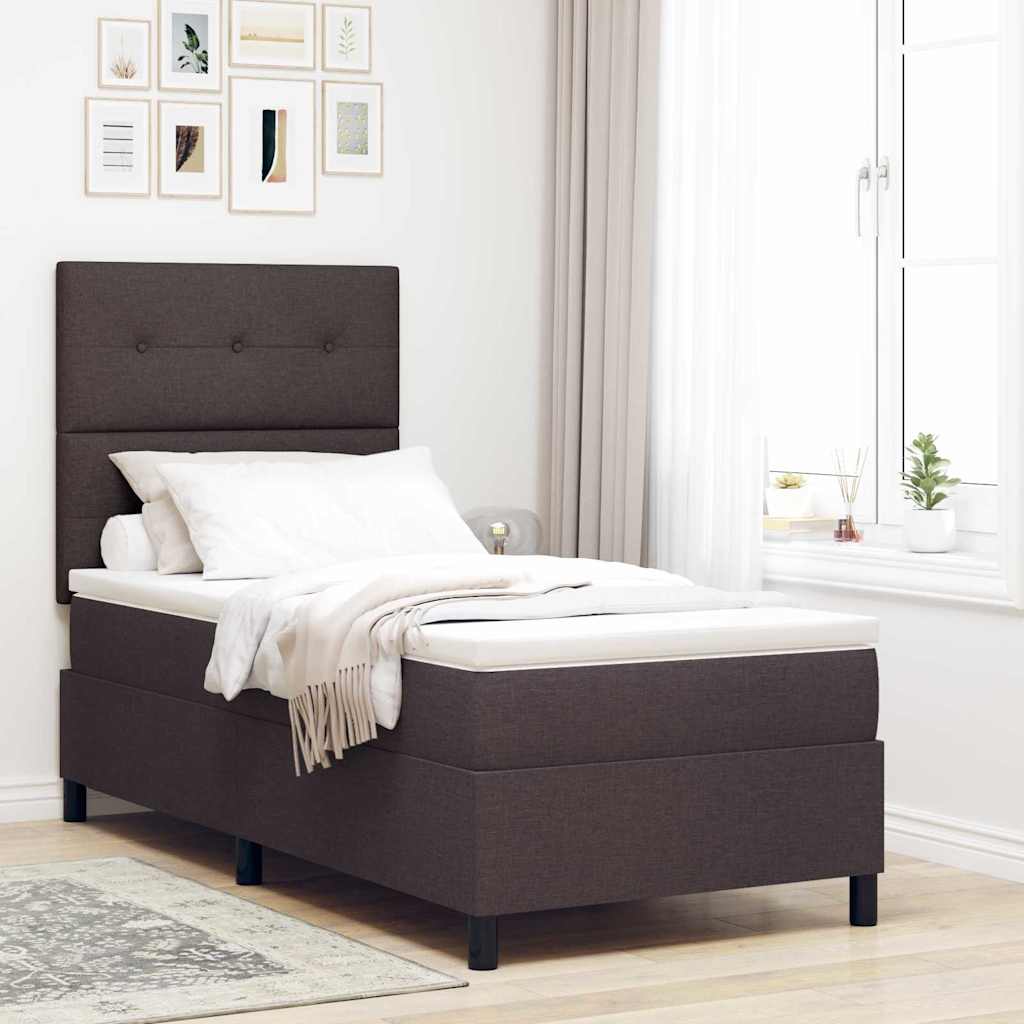 Box spring seng med LED-lysstrimler Mørkebrun 100 x 200 cm Stof