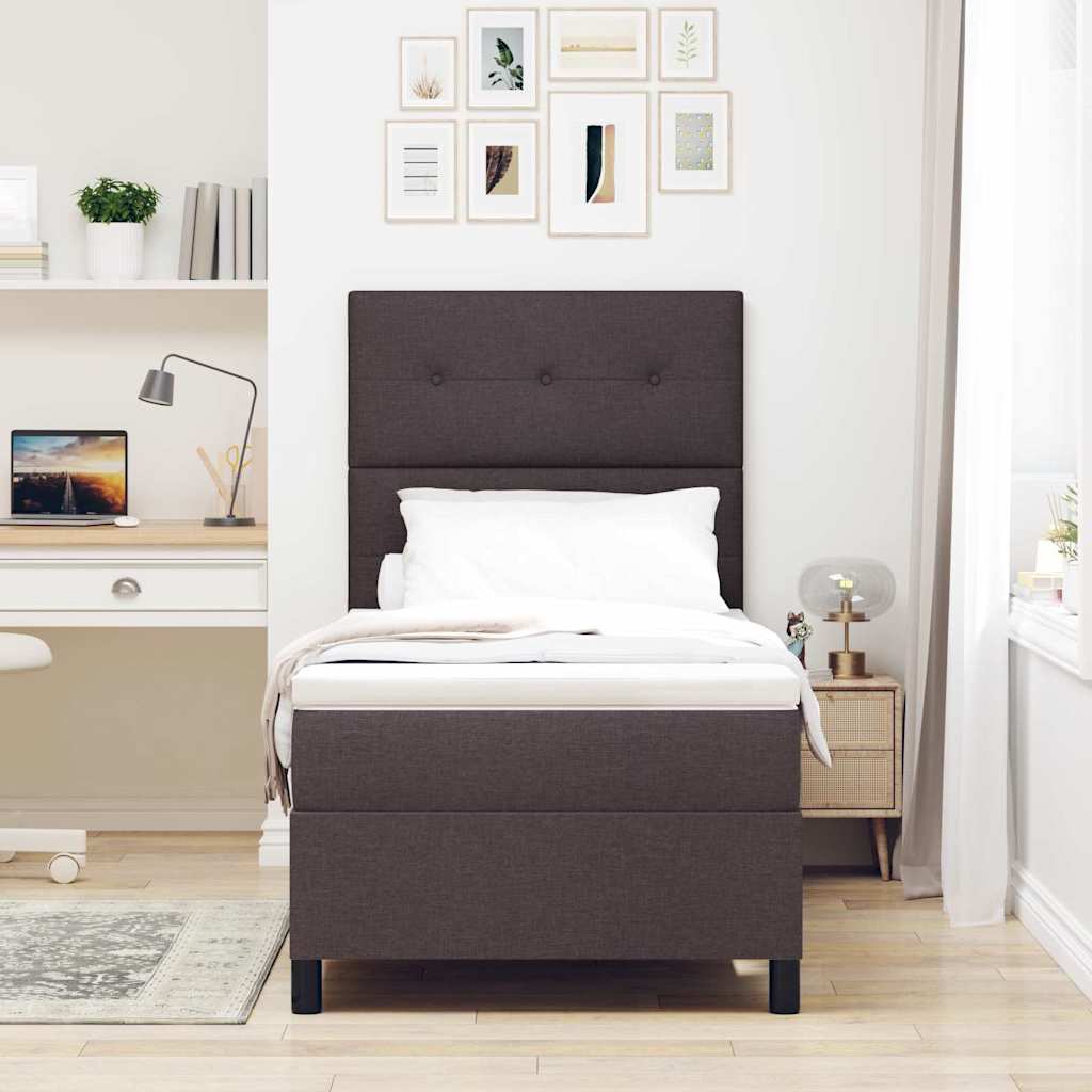 Box spring seng med LED-lysstrimler Mørkebrun 100 x 200 cm Stof