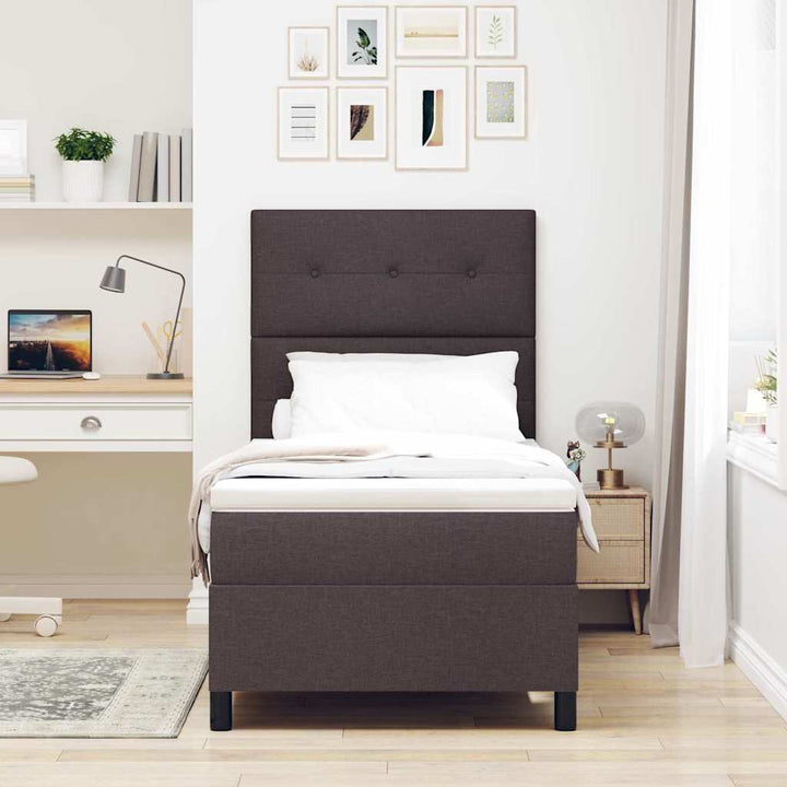 Box spring seng med LED-lysstrimler Mørkebrun 100 x 200 cm Stof