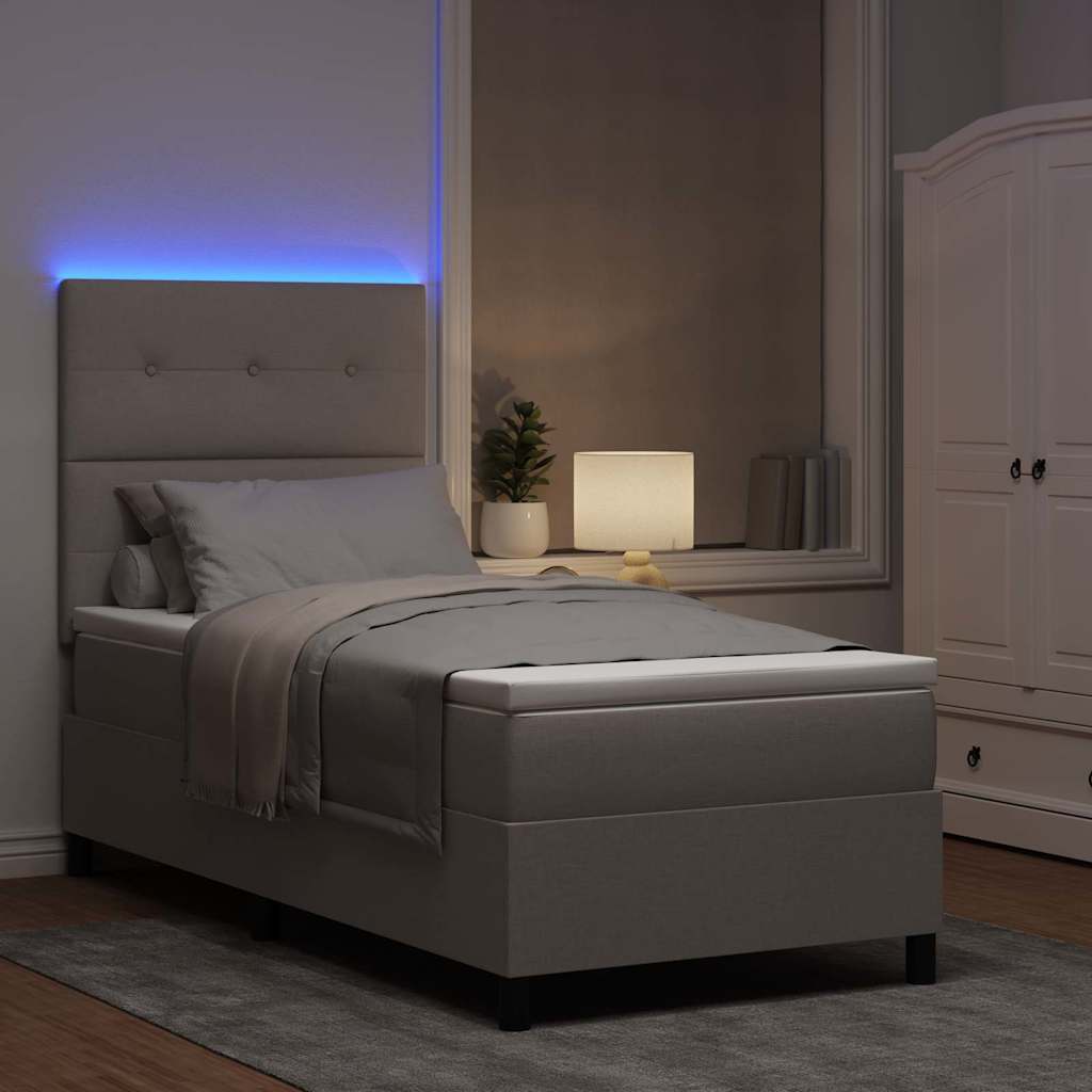 Box spring seng med madras med LED Gråbrun 100 x 200 cm Stof
