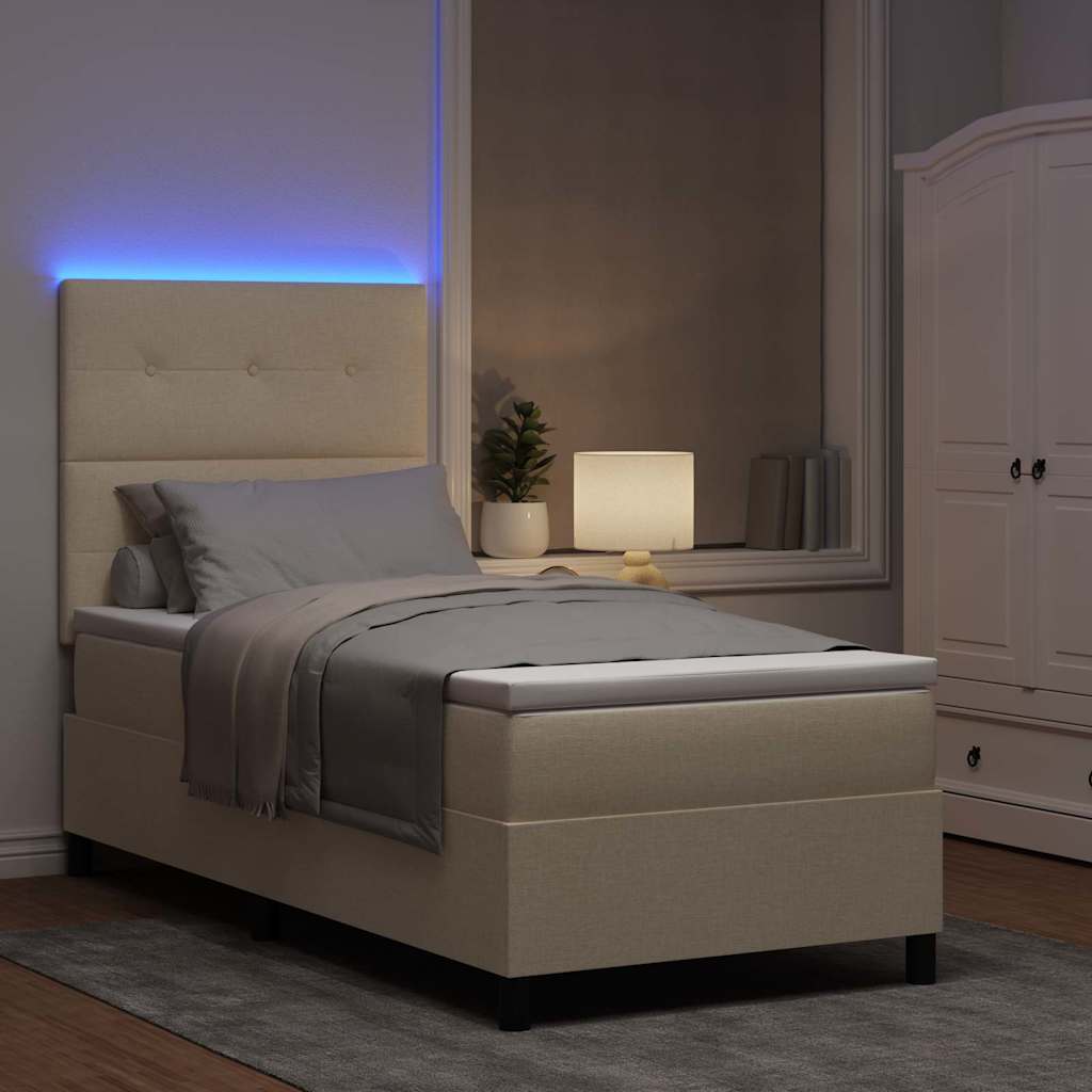 Box spring seng med madras med LED Creme 100 x 200 cm Stof