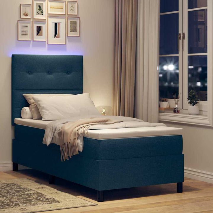 Box spring seng med madras med LED Blå 100 x 200 cm Stof