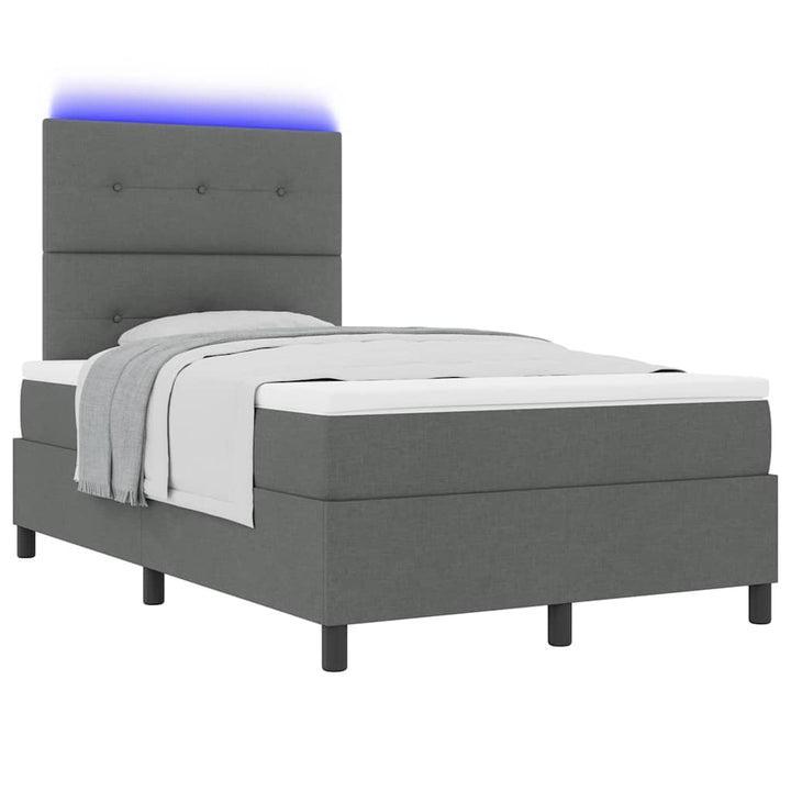 Box spring seng med LED-lysstrimler Mørkegrå 120 x 190 cm Stof