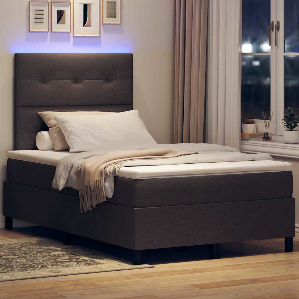 Box spring seng med LED-lysstrimler Mørkebrun 120 x 190 cm Stof