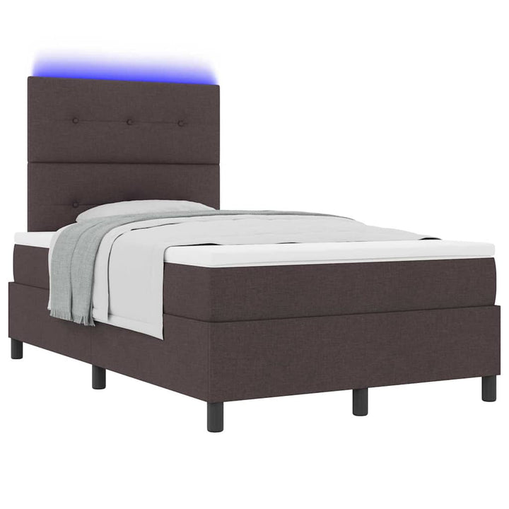 Box spring seng med LED-lysstrimler Mørkebrun 120 x 190 cm Stof