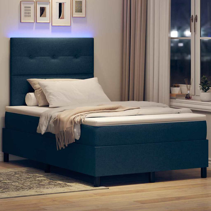 Box spring seng med madras med LED Blå 120 x 190 cm Stof