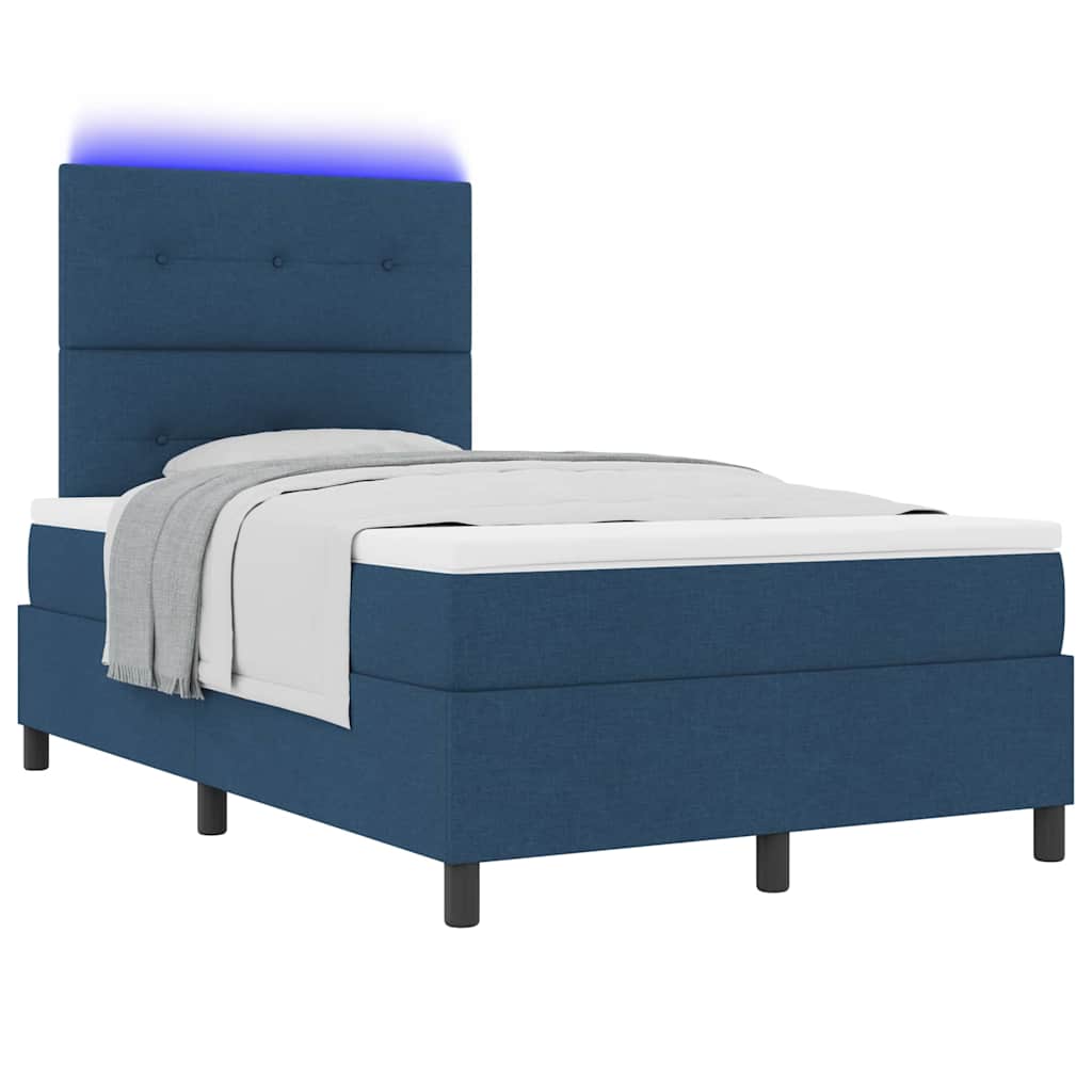 Box spring seng med madras med LED Blå 120 x 190 cm Stof