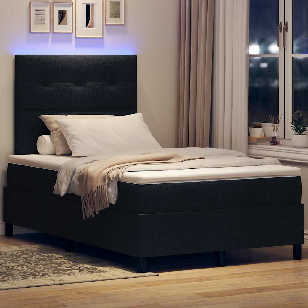 Box spring seng med LED-lysstrimler Sort 120 x 200 cm Stof