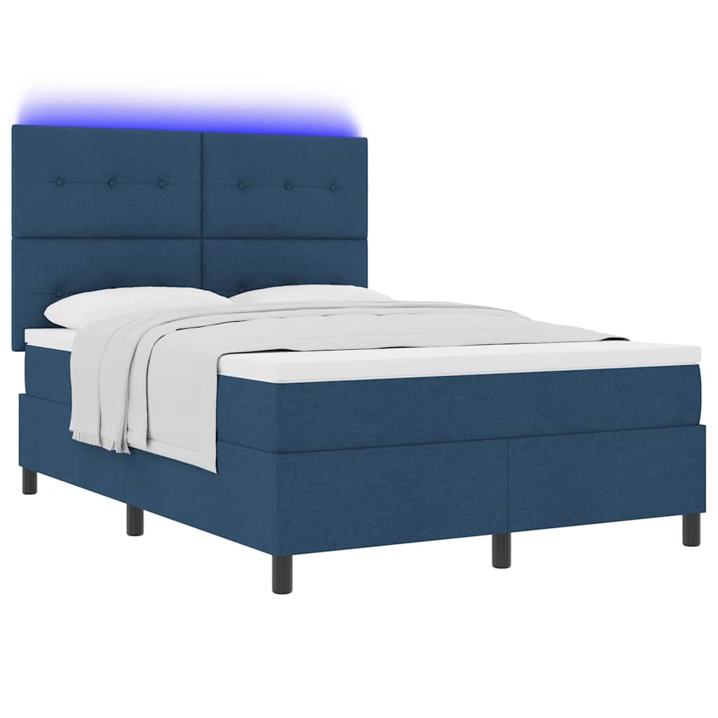 Box spring seng med madras med LED Blå 140 x 190 cm Stof