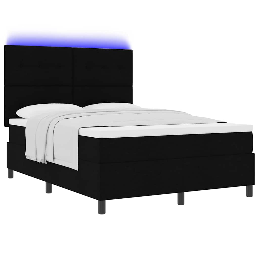 Box spring seng med madras med LED Sort 140 x 200 cm Stof