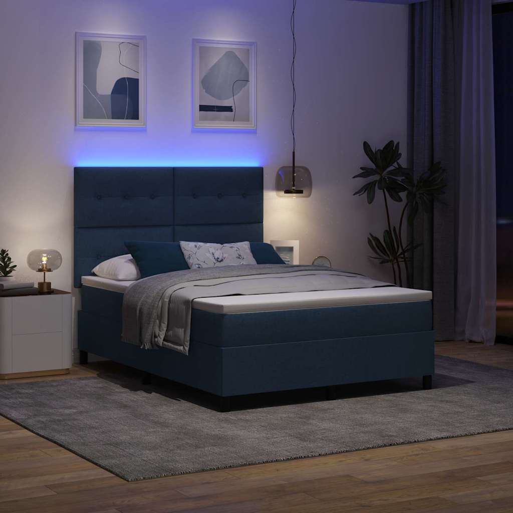 Box spring seng med madras med LED Blå 140 x 200 cm Stof