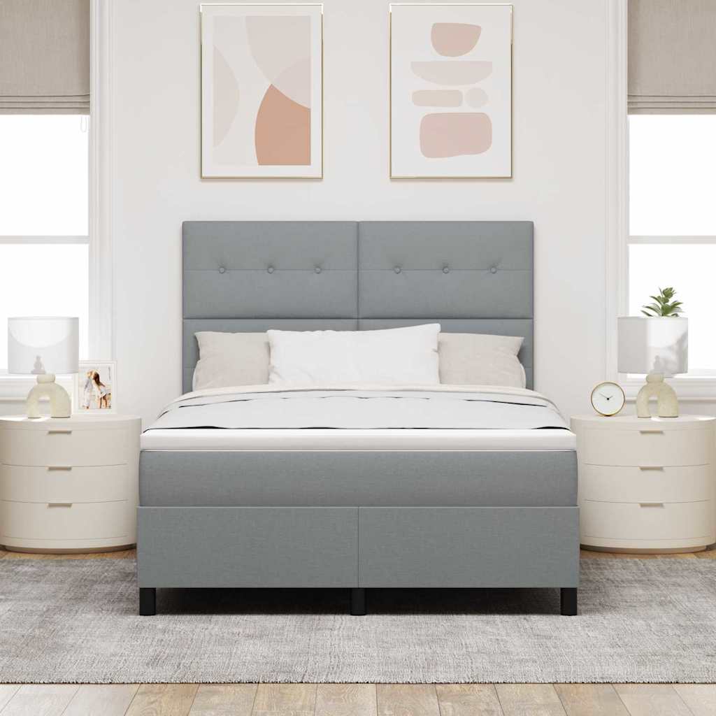 Box spring seng med madras med LED Lysegrå 160 x 200 cm Stof