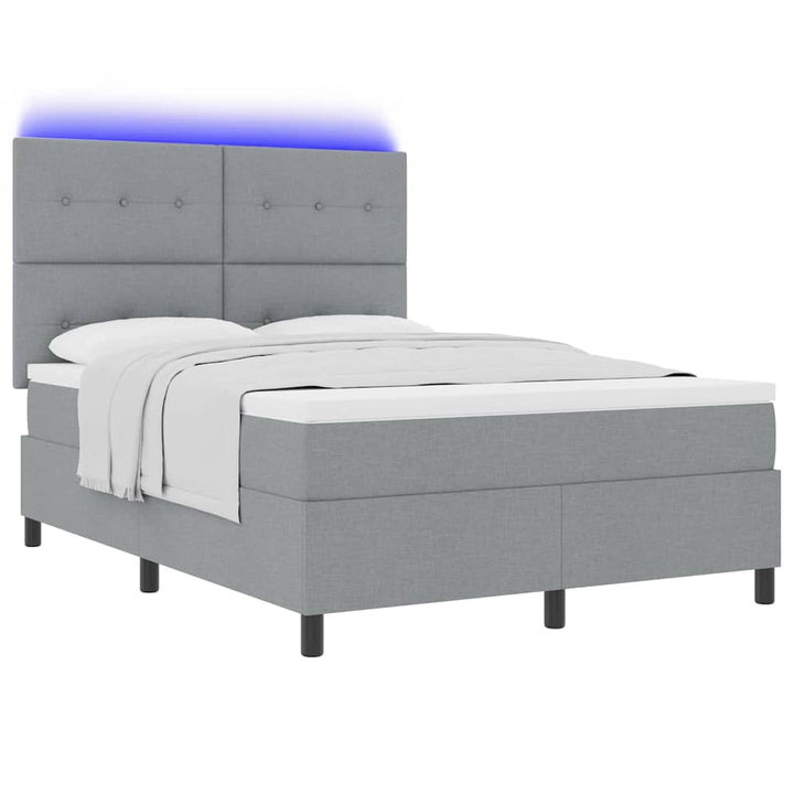 Box spring seng med madras med LED Lysegrå 160 x 200 cm Stof