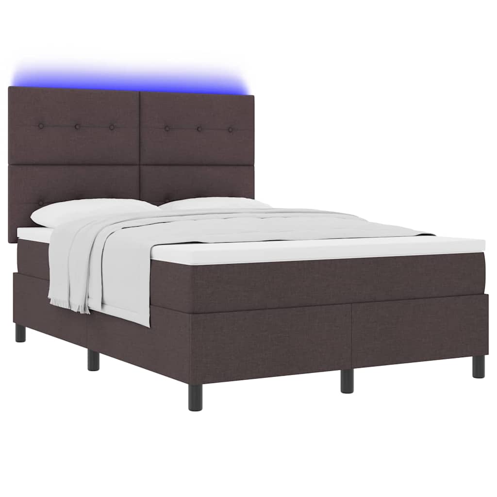 Box spring seng med madras med LED Mørkebrun 160 x 200 cm Stof