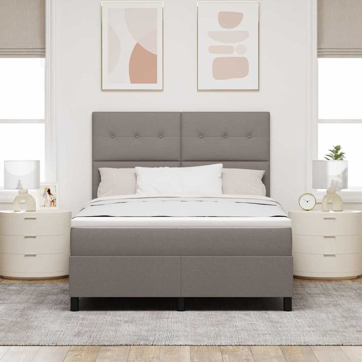 Box spring seng med madras med LED Gråbrun 160 x 200 cm Stof