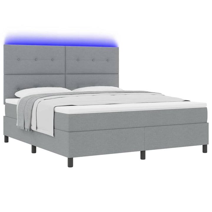 Box spring seng med madras med LED Lysegrå 180 x 200 cm Stof