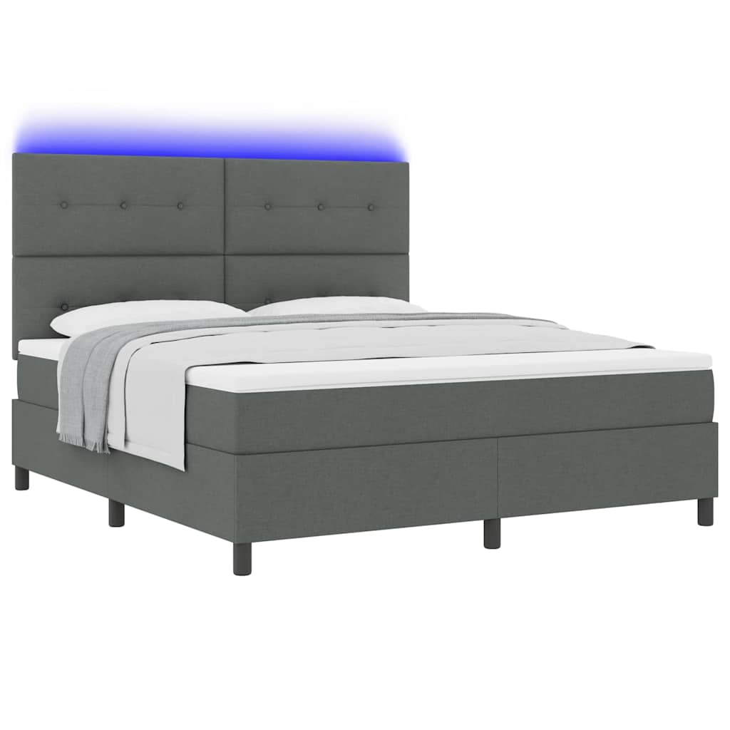 Box spring seng med LED-lysstrimler Mørkegrå 180 x 200 cm Stof