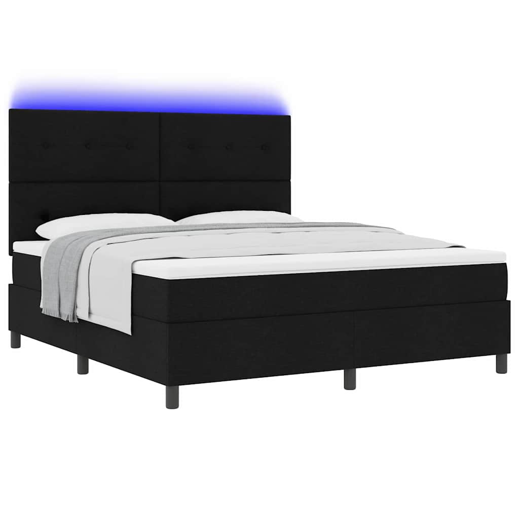 Box spring seng med madras med LED Sort 180 x 200 cm Stof