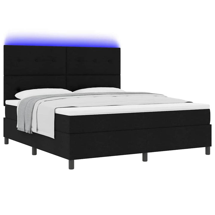 Box spring seng med madras med LED Sort 180 x 200 cm Stof
