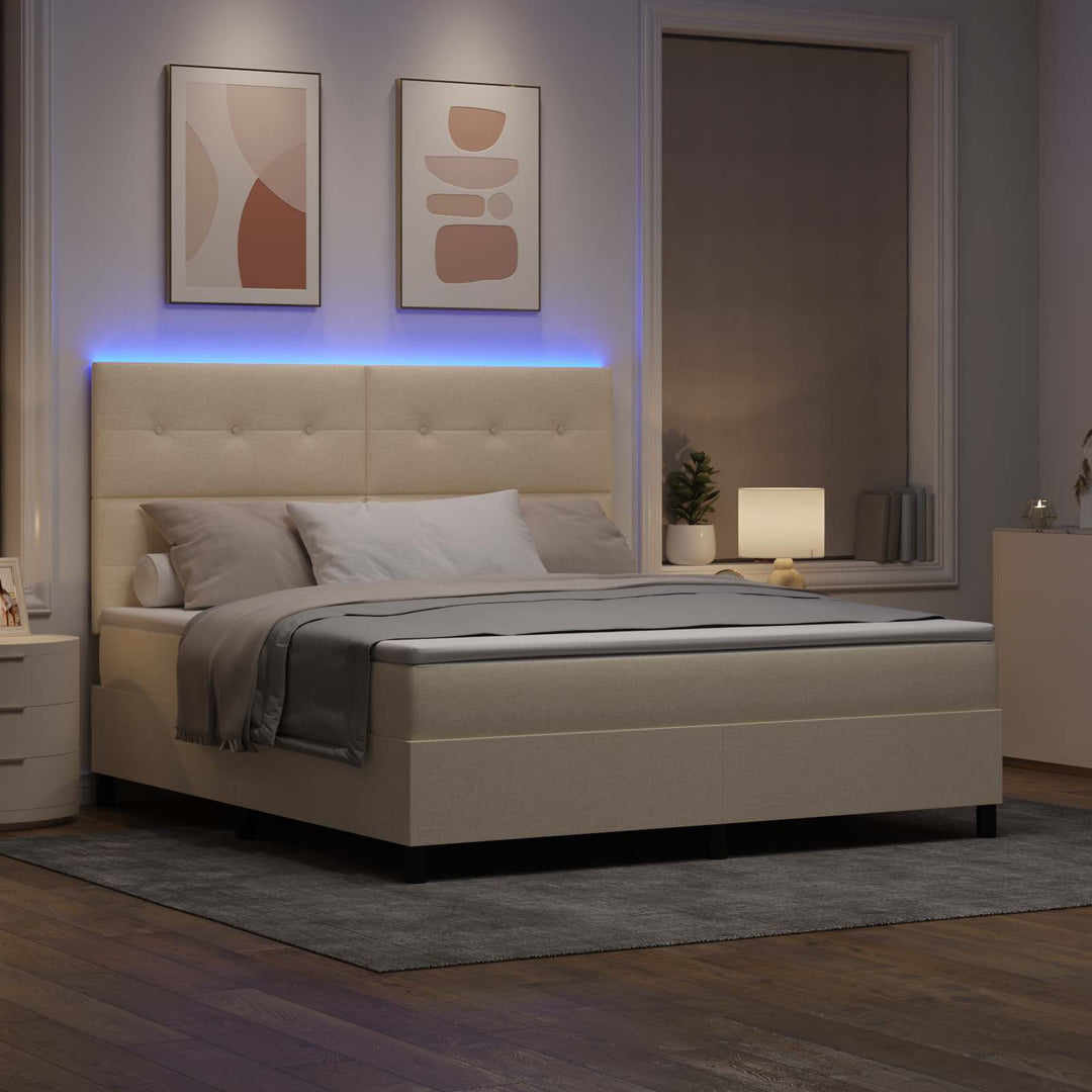 Box spring seng med madras med LED Creme 180 x 200 cm Stof