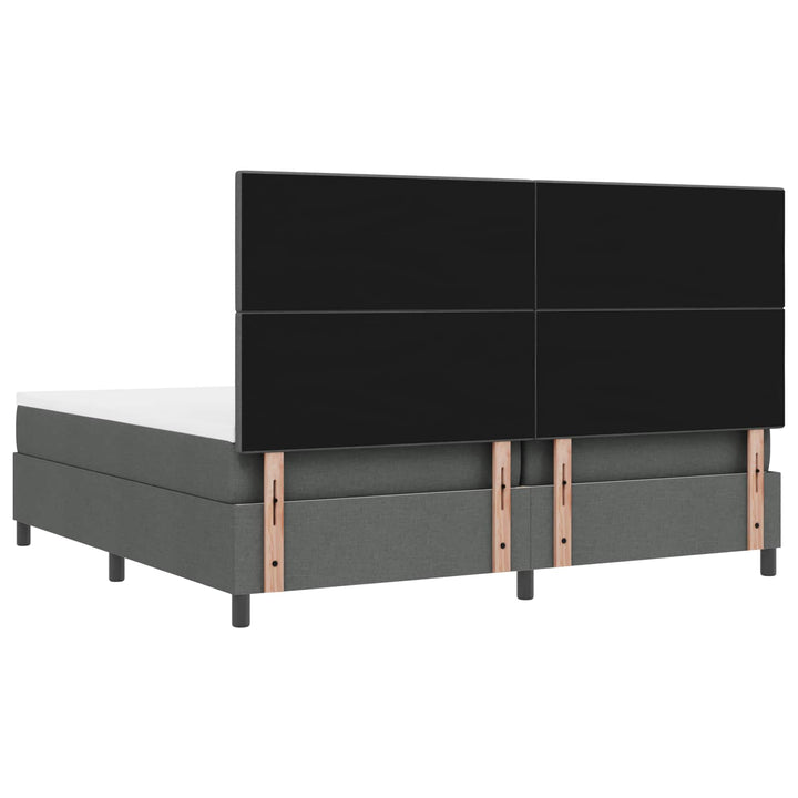 Box spring seng med LED-lysstrimler Mørkegrå 200 x 200 cm Stof