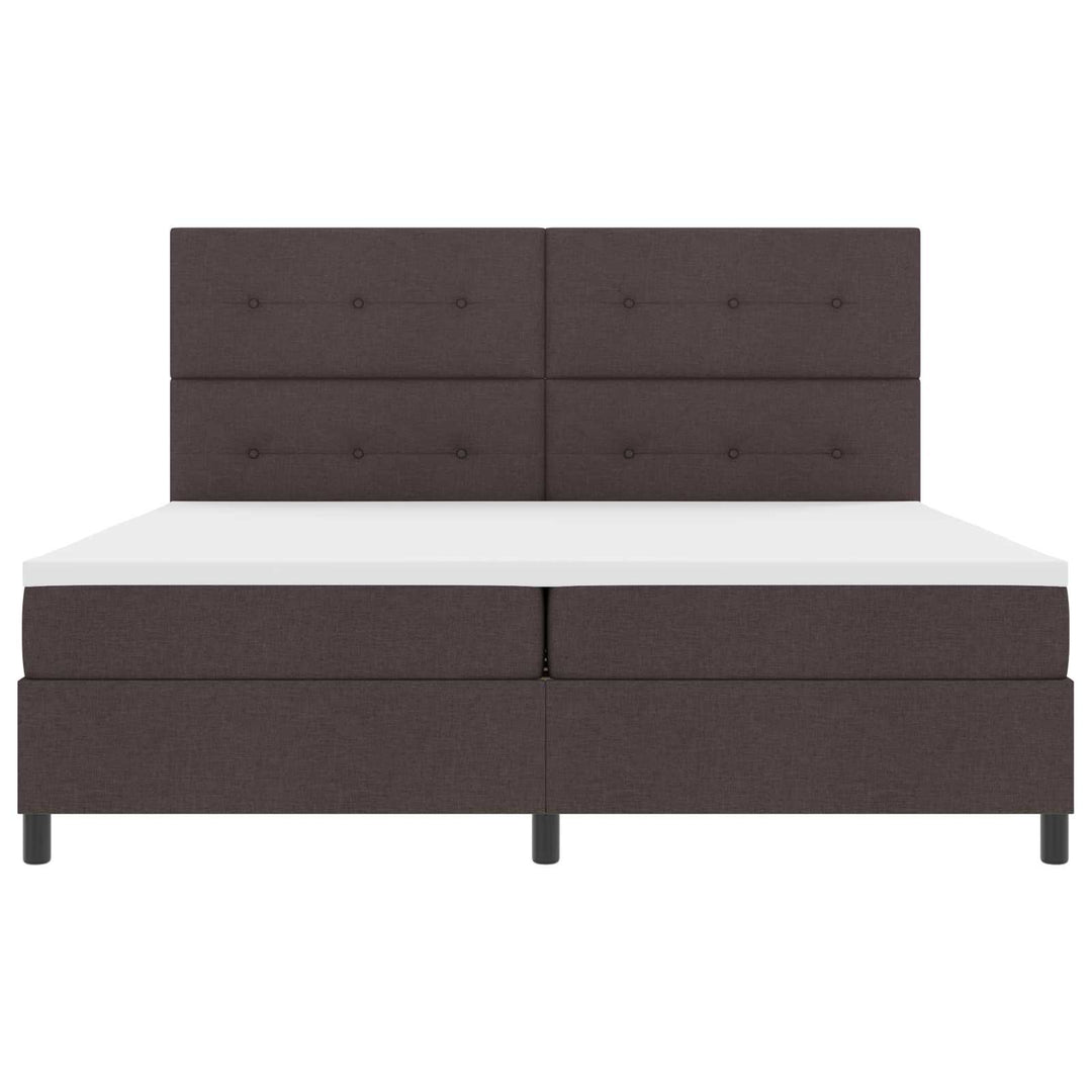 Box spring seng med LED-lysstrimler Mørkebrun 200 x 200 cm Stof