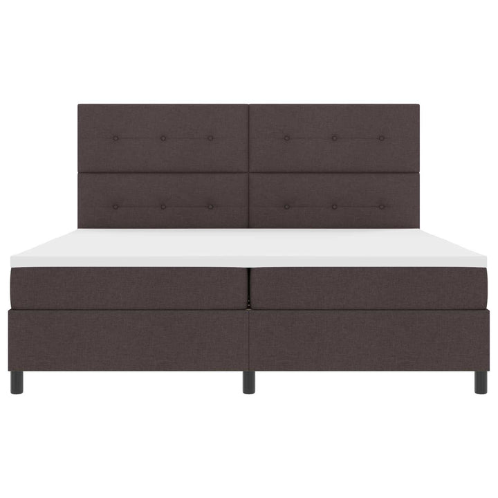 Box spring seng med LED-lysstrimler Mørkebrun 200 x 200 cm Stof
