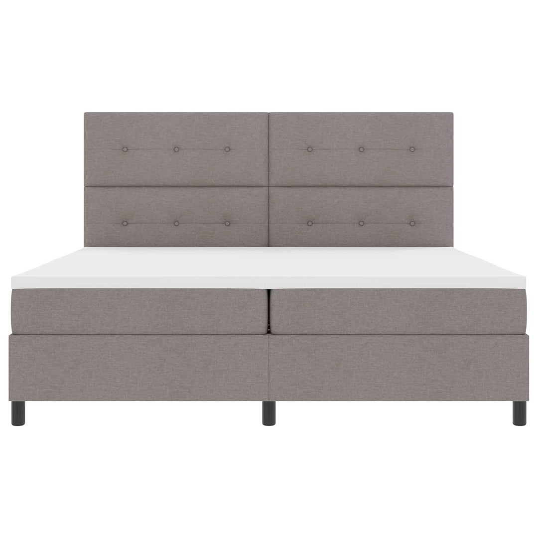 Box spring seng med LED-lysstrimler Gråbrun 200 x 200 cm Stof