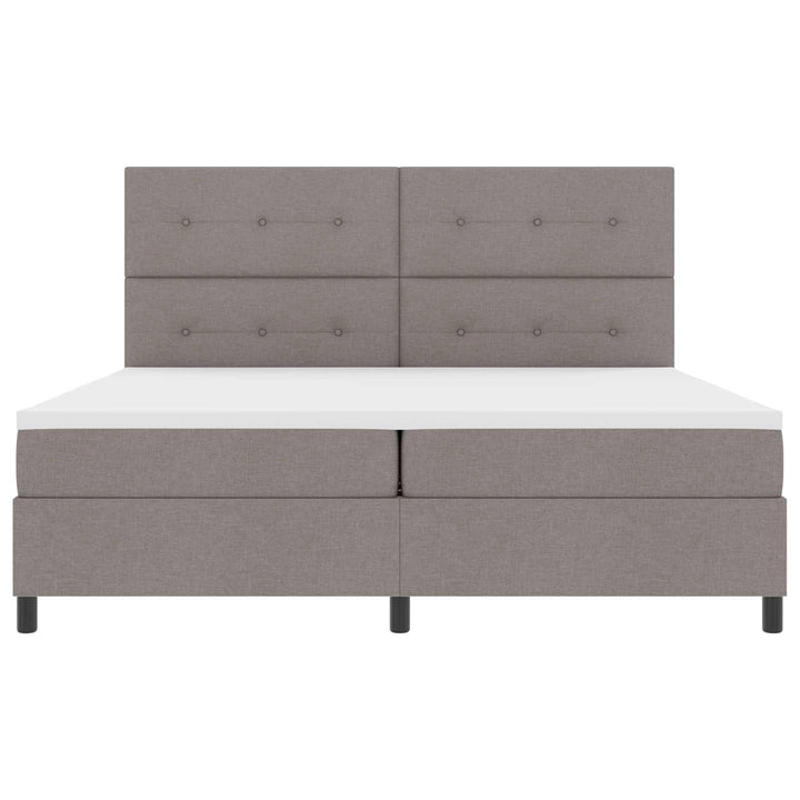 Box spring seng med LED-lysstrimler Gråbrun 200 x 200 cm Stof