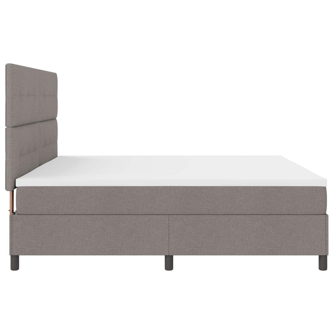 Box spring seng med LED-lysstrimler Gråbrun 200 x 200 cm Stof
