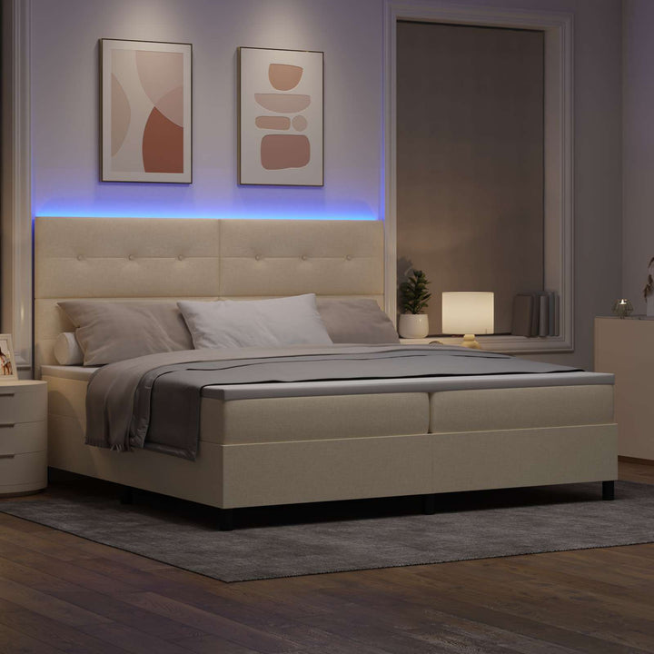 Box spring seng med madras med LED Creme 200 x 200 cm Stof