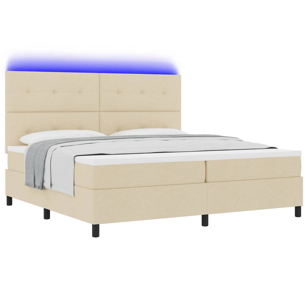 Box spring seng med madras med LED Creme 200 x 200 cm Stof