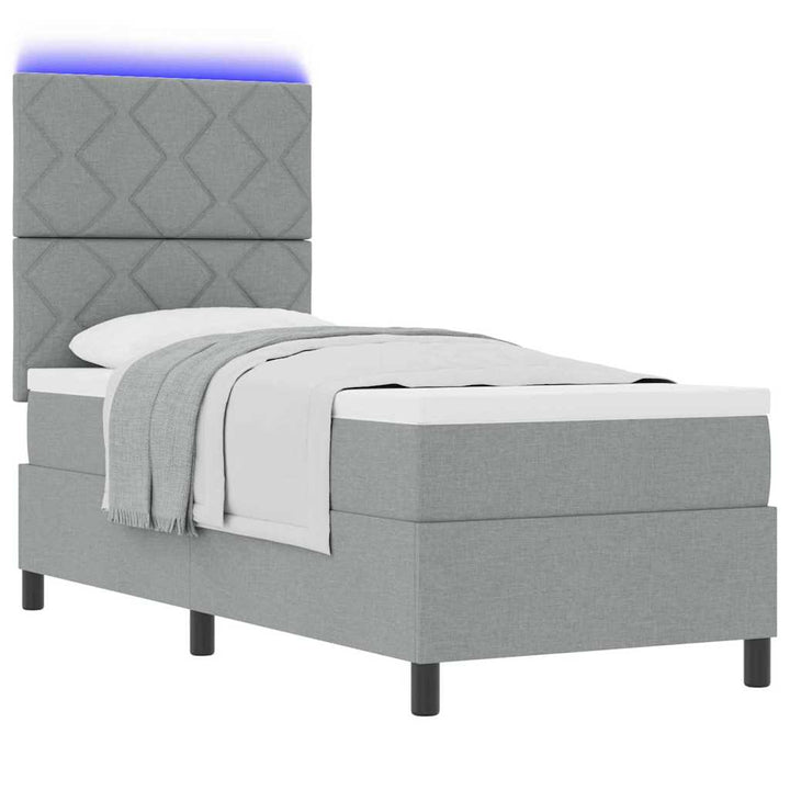 Box spring seng med madras med LED Lysegrå 80 x 200 cm Stof