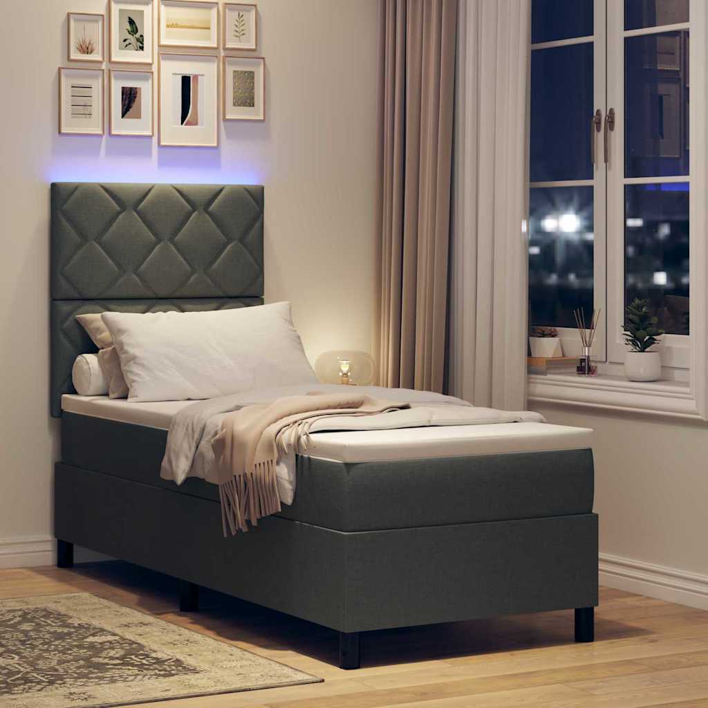 Box spring seng med LED-lysstrimler Mørkegrå 80 x 200 cm Stof