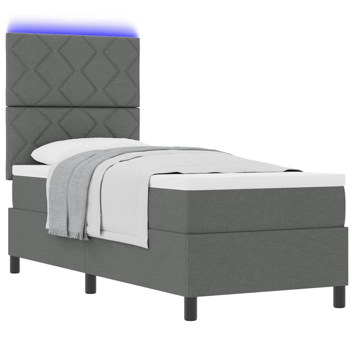 Box spring seng med LED-lysstrimler Mørkegrå 80 x 200 cm Stof