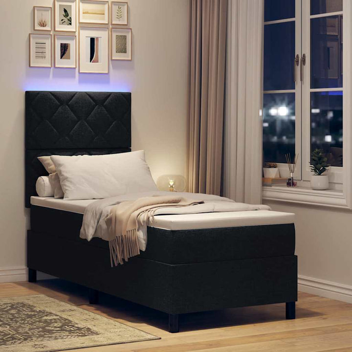 Box spring seng med LED-lysstrimler Sort 80 x 200 cm Stof