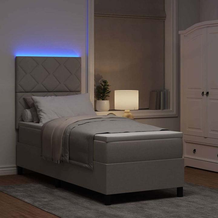 Box spring seng med madras med LED Gråbrun 80 x 200 cm Stof