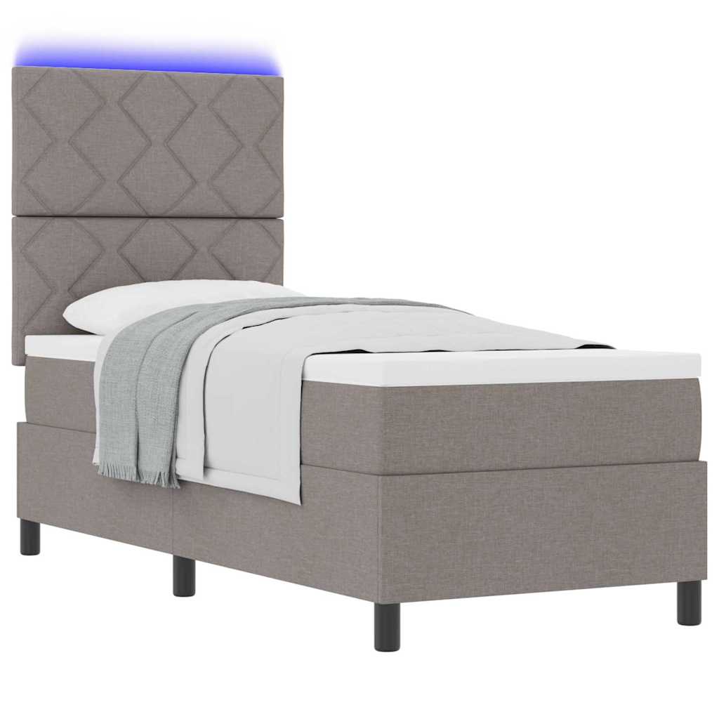 Box spring seng med madras med LED Gråbrun 80 x 200 cm Stof