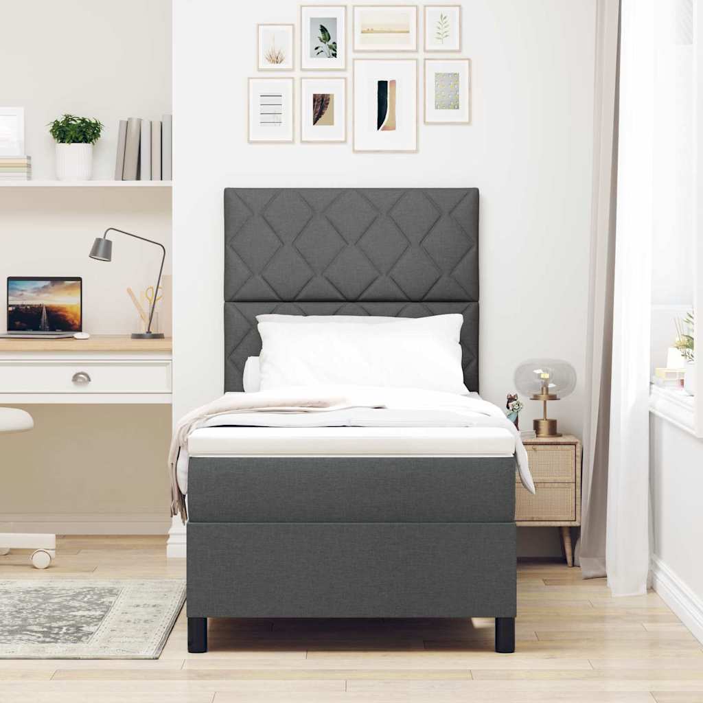 Box spring seng med LED-lysstrimler Mørkegrå 90 x 190 cm Stof