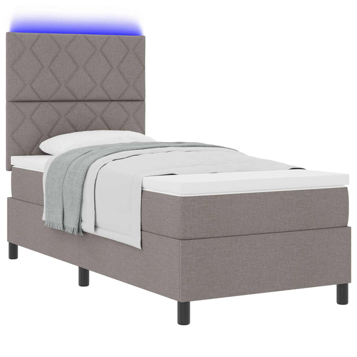 Box spring seng med LED-lysstrimler Gråbrun 90 x 190 cm Stof