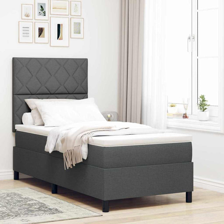Box spring seng med LED-lysstrimler Mørkegrå 90 x 200 cm Stof